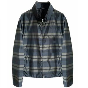 HERMES Raincoat/Windbreaker Navy and Gray Striped SZ 54/L